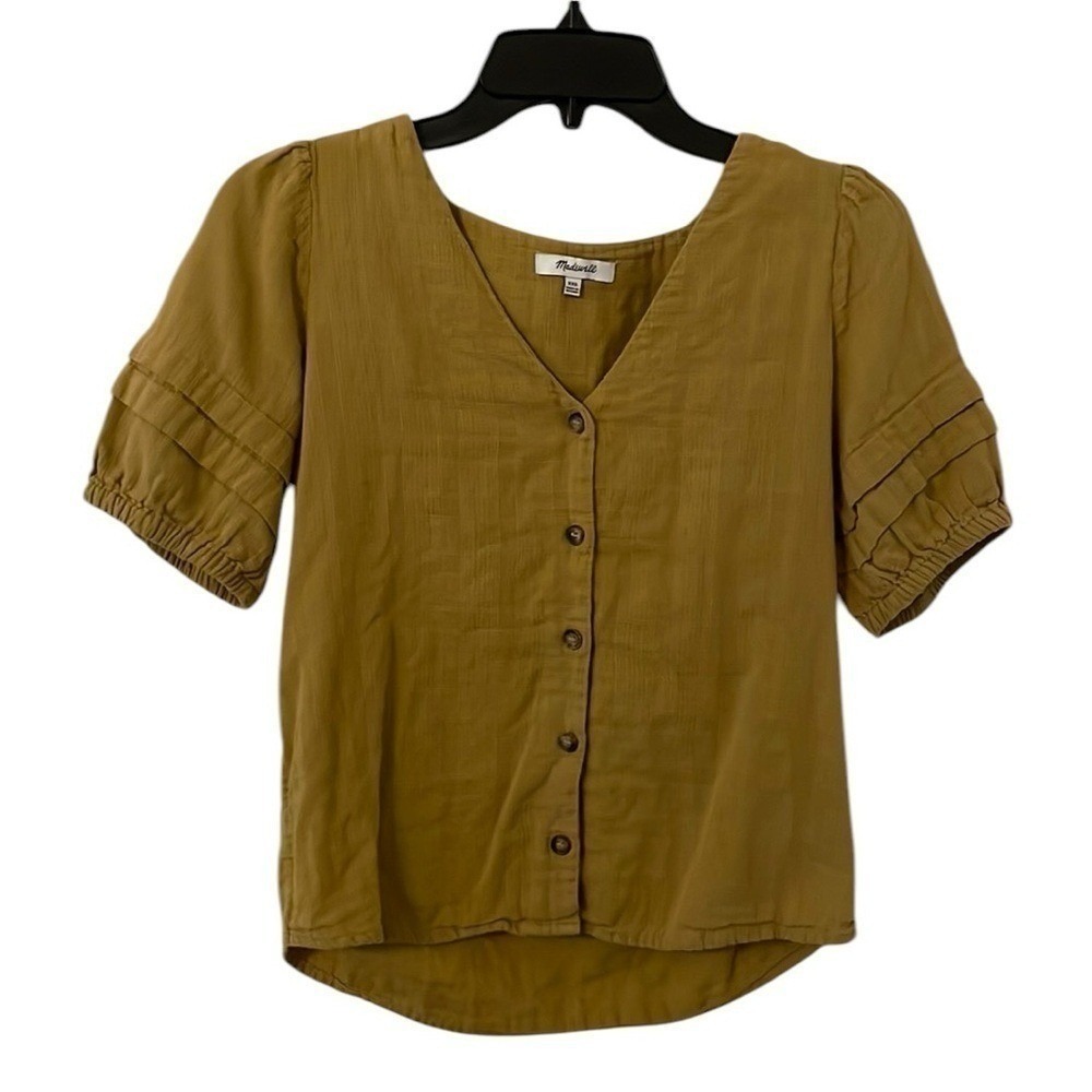 Madewell Women's Mustard Yellow‎ Pembroke Cotton V-Neck Top Size XXS